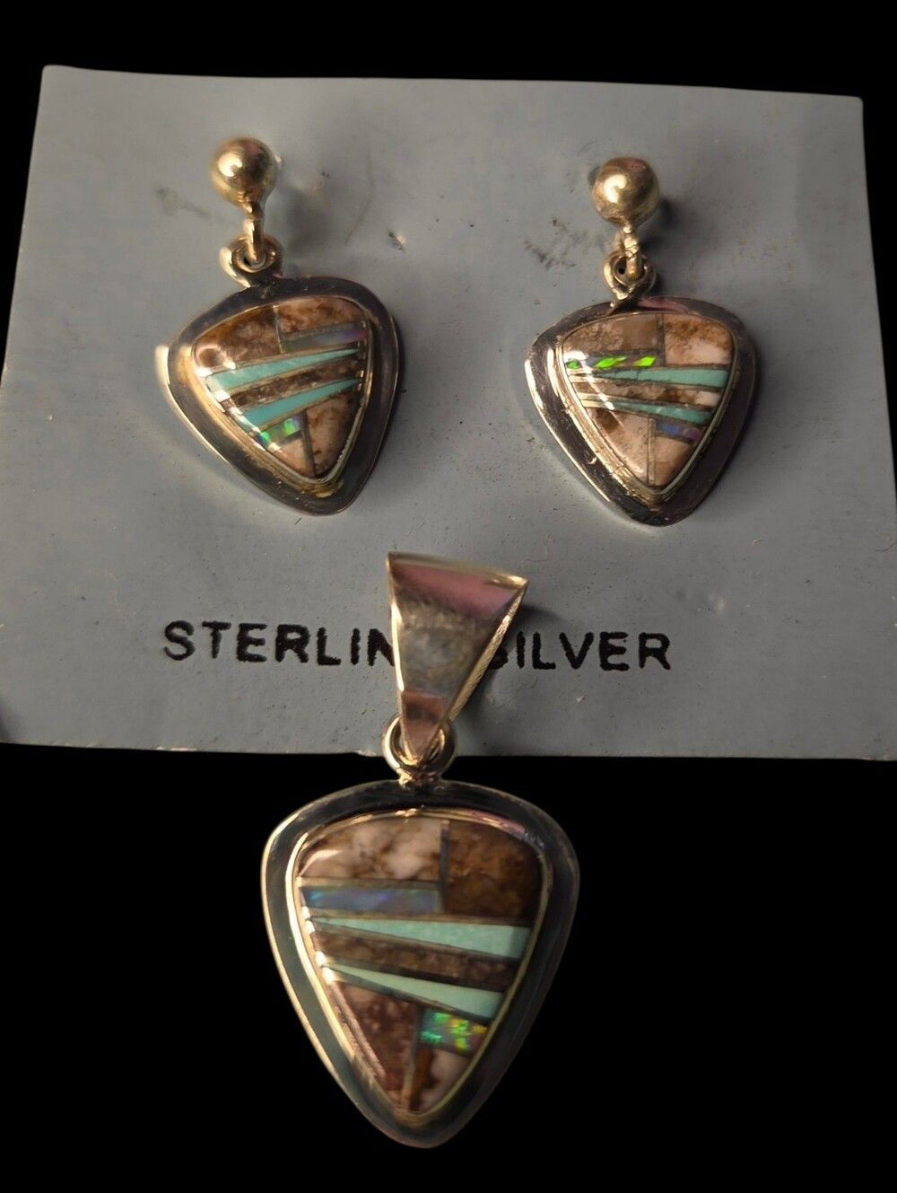 VB Sterling Silver Running Horse Jasper Curved Triangle Set